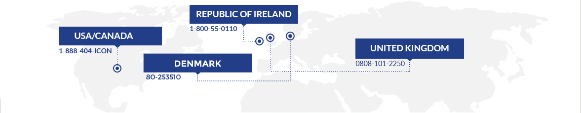 USA/Canada: 1-888-404-ICON; United Kingdom: 0808-101-2250; Ireland: 1-800-55-0100; Denmark: 80-253510